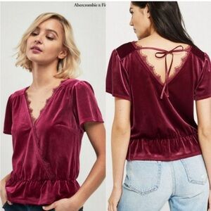Abercrombie & Fitch Wine Velvet Lace Surplice Top